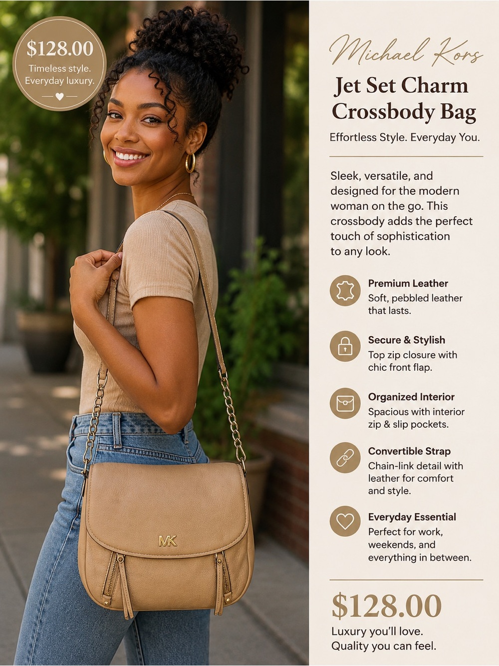 Michael Kors Jet Set Charm Crossbody Bag - Beige/Tan
